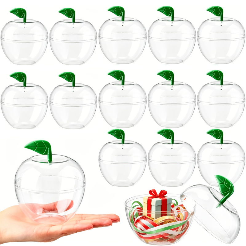 Event Party Box - 透明なリンゴ型のプラスチック製ボックス30個入り。中身を入れて使えるキャンディやギフトの容器として、結婚式のテーブルデコレーションや、お祭りやパーティーの景品として最適です。