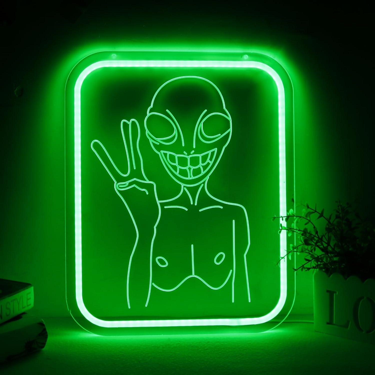 Neon Sign Party - エイリアンのネオンサイン、USB接続で調光可能なLEDライト。壁の装飾、寝室、趣味の部屋、ゲームルーム、ホームバー、パーティー、誕生日、アート装飾、ギフトに最適。