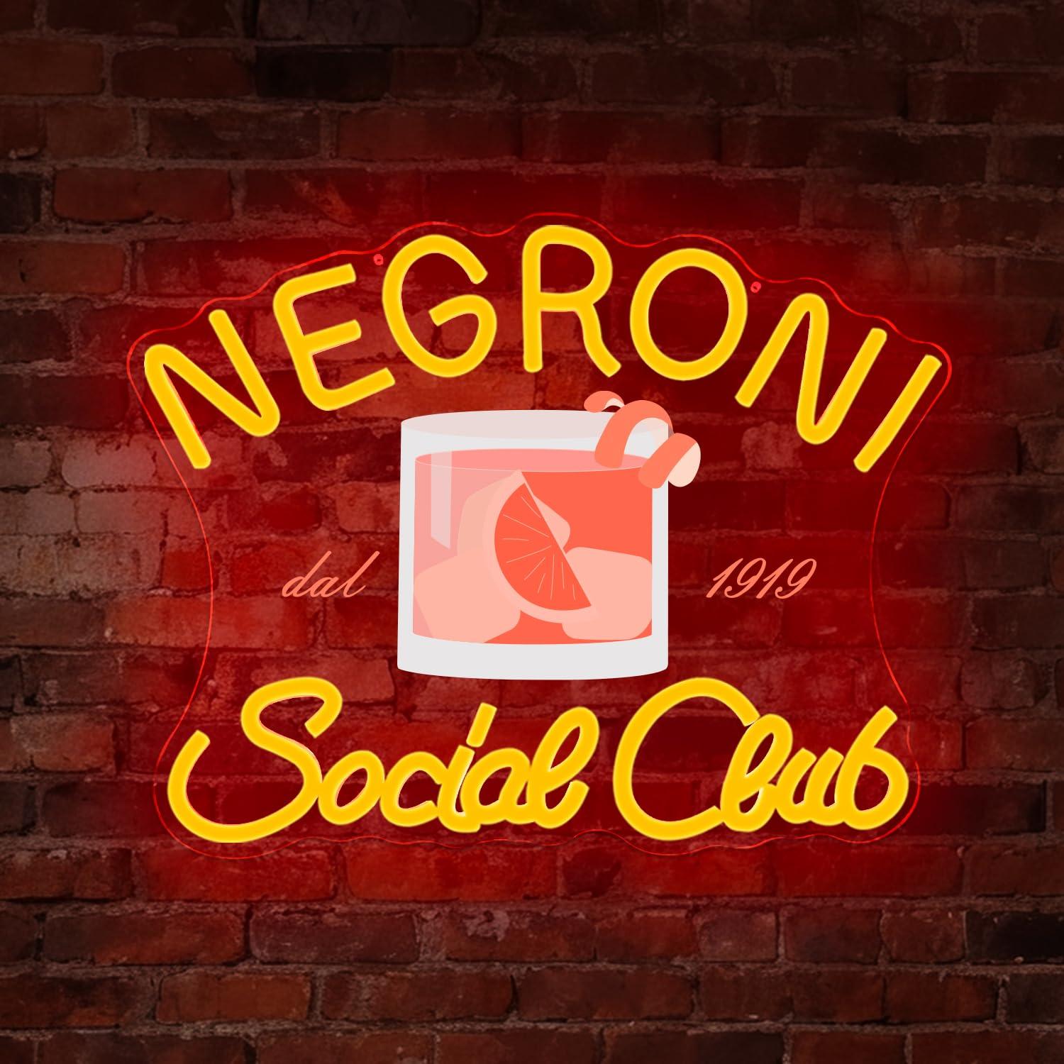 Neon Sign Party - ネグローニ・ソーシャル・クラブのネオンサイン。壁掛け装飾、ホームバー、パブ、クラブ、パーティーの雰囲気作りに。LEDライト付き。アート装飾品としても、ギフトとしても最適。