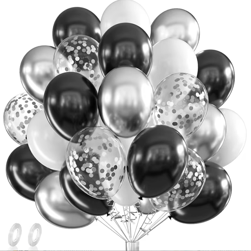 Balloon Pump Hand - 42 個シルバーブラックホワイト紙吹雪ラテックス風船ハッピーバースデーパーティーデコレーション子供男の子女の子大人結婚式グロボス用品