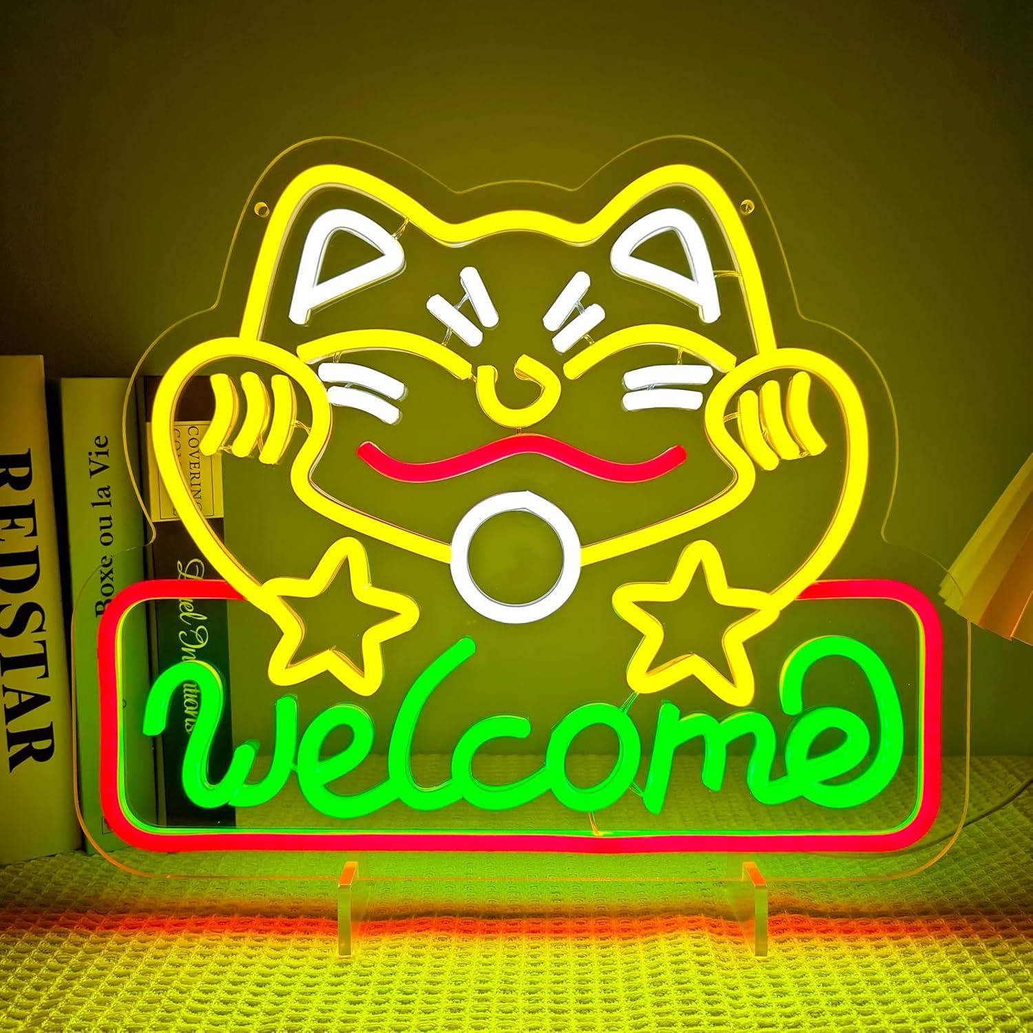 招き猫のネオンサイン。USB接続で調光可能なLEDライト。ご - Neon Sign Party のレビューと価格