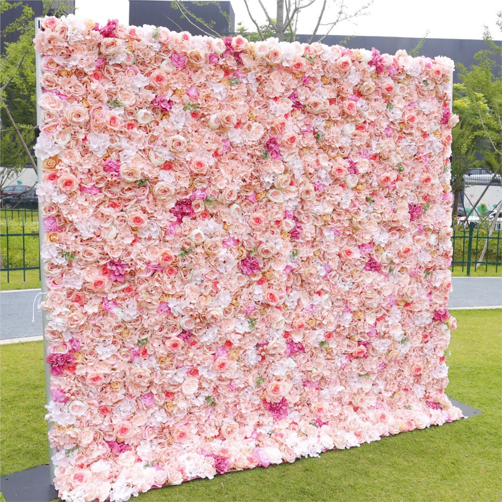 Uflower ピンクローズとアジサイの5D布製フラワーウォ - Flower Wall Panel のレビューと価格