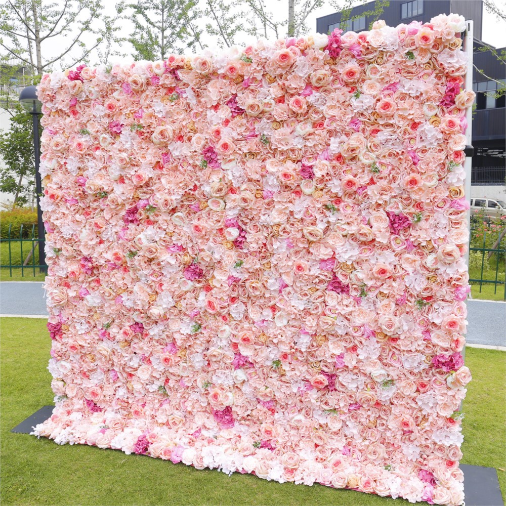 Uflower ピンクローズとアジサイの5D布製フラワーウォ - Flower Wall Panel のレビューと価格