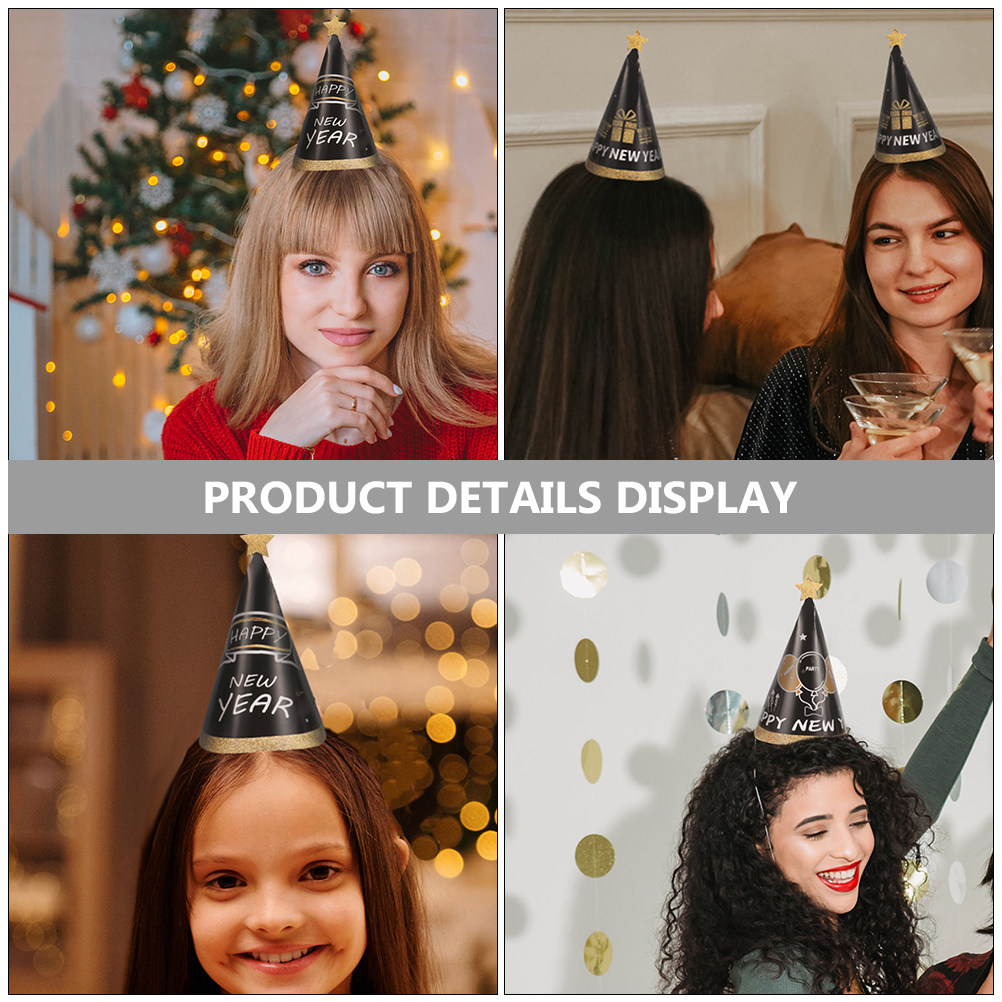 12個入り パーティー用コーン型紙帽子 新年をテーマにした黒 - Party Hat Cone のレビューと価格
