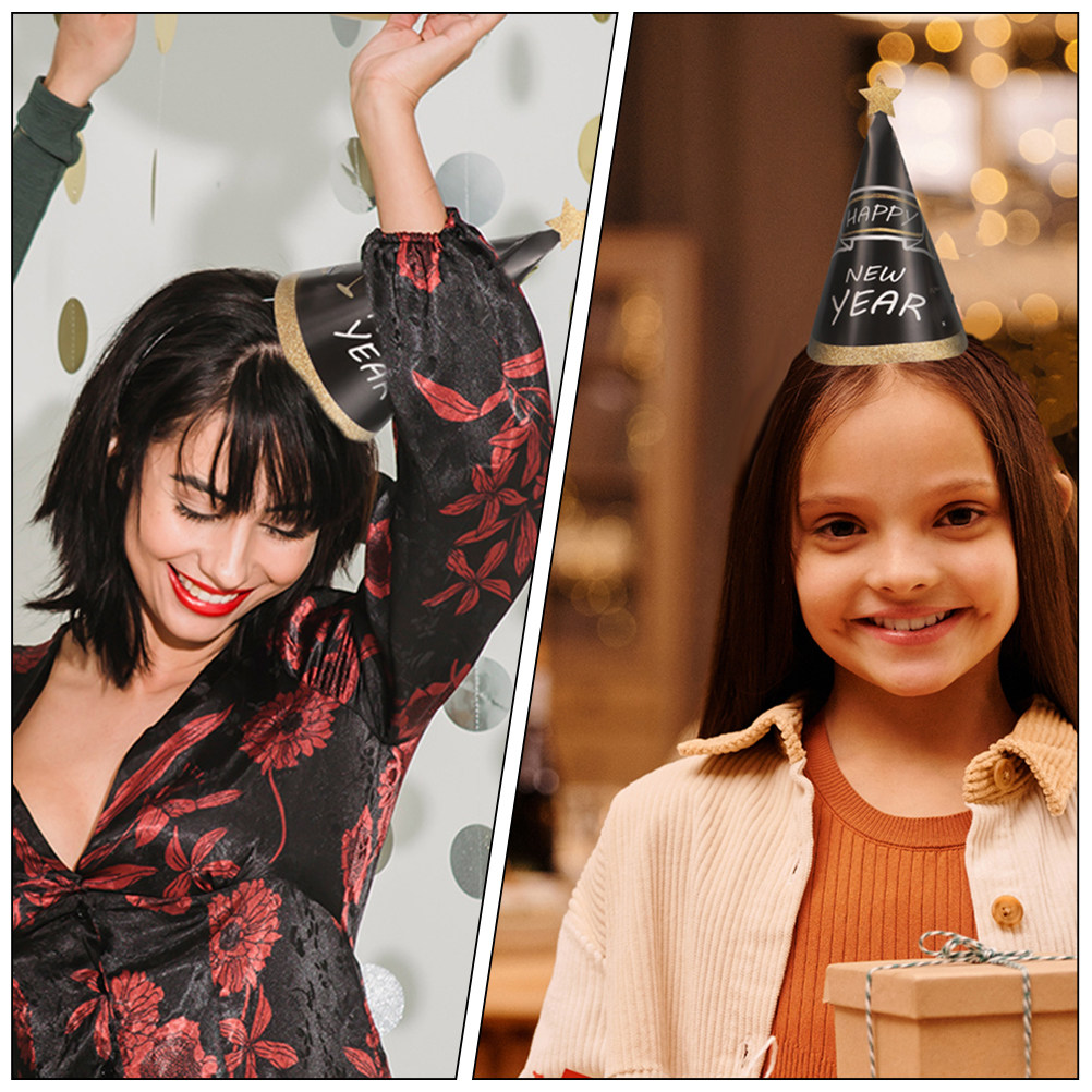 12個入り パーティー用コーン型紙帽子 新年をテーマにした黒 - Party Hat Cone のレビューと価格