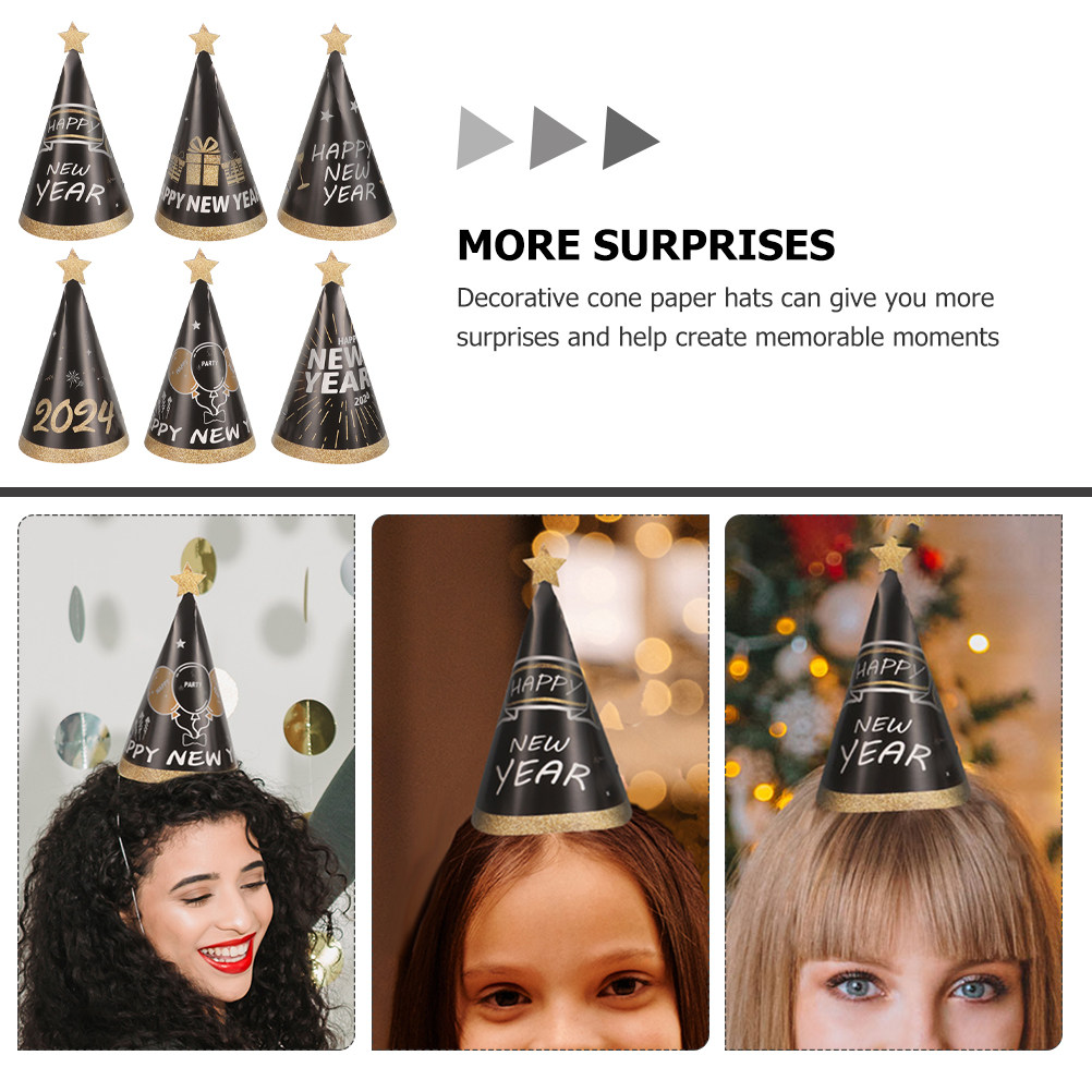 12個入り パーティー用コーン型紙帽子 新年をテーマにした黒 - Party Hat Cone のレビューと価格
