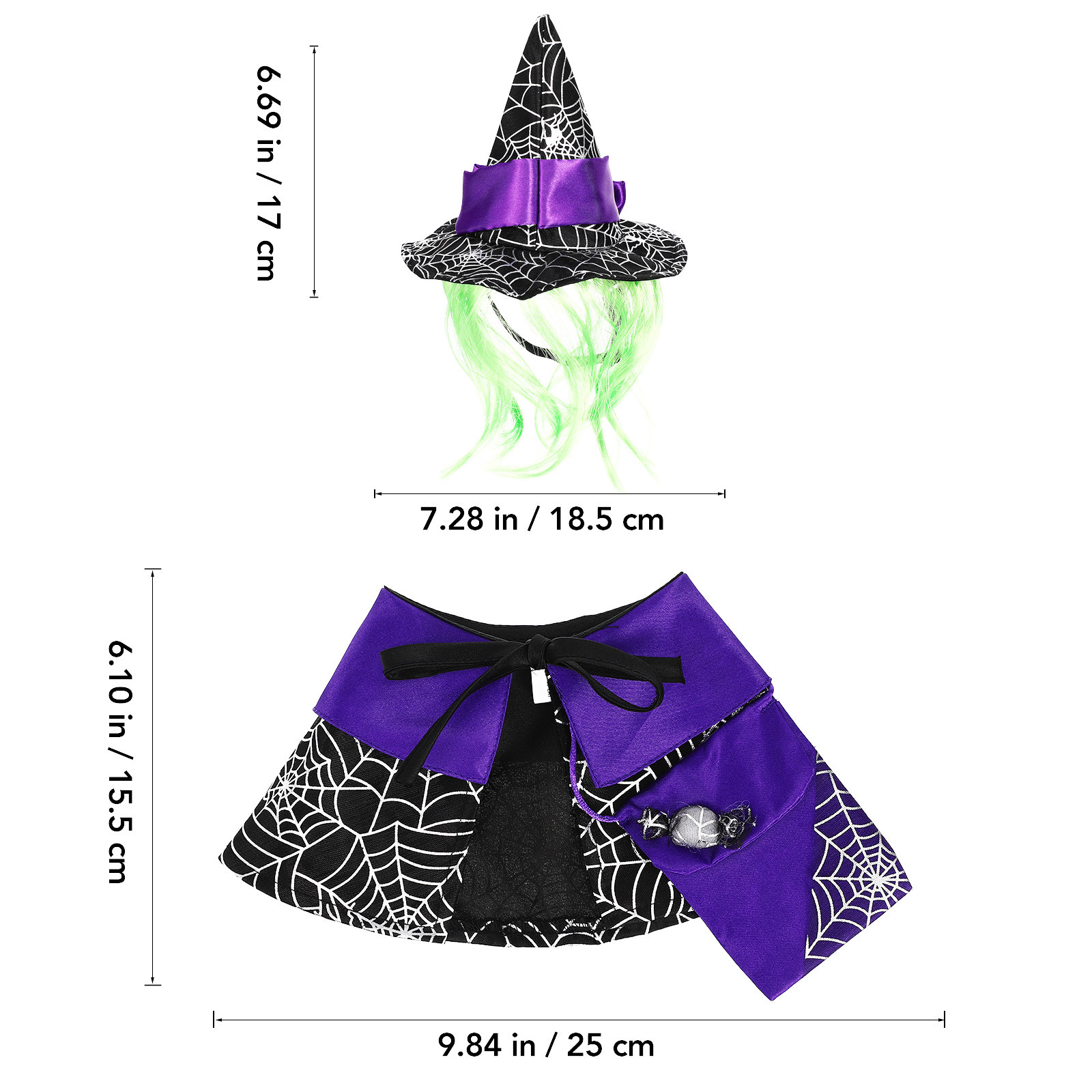 ハロウィーン猫コスチューム1セット：猫用ケープ、円錐形帽子、 - Party Hat Cone のレビューと価格