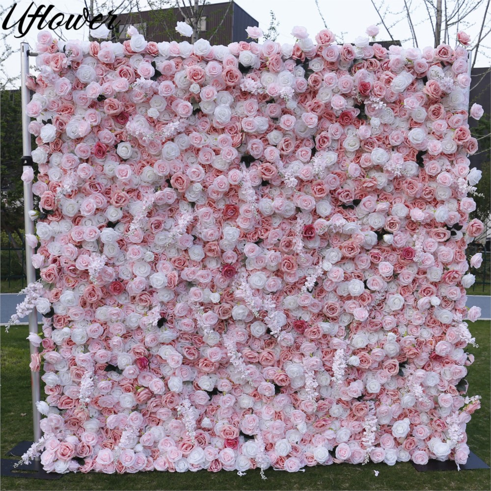 Uflower 5D ピンクホワイトローズ布製フラワーウォー - Flower Wall Panel のレビューと価格