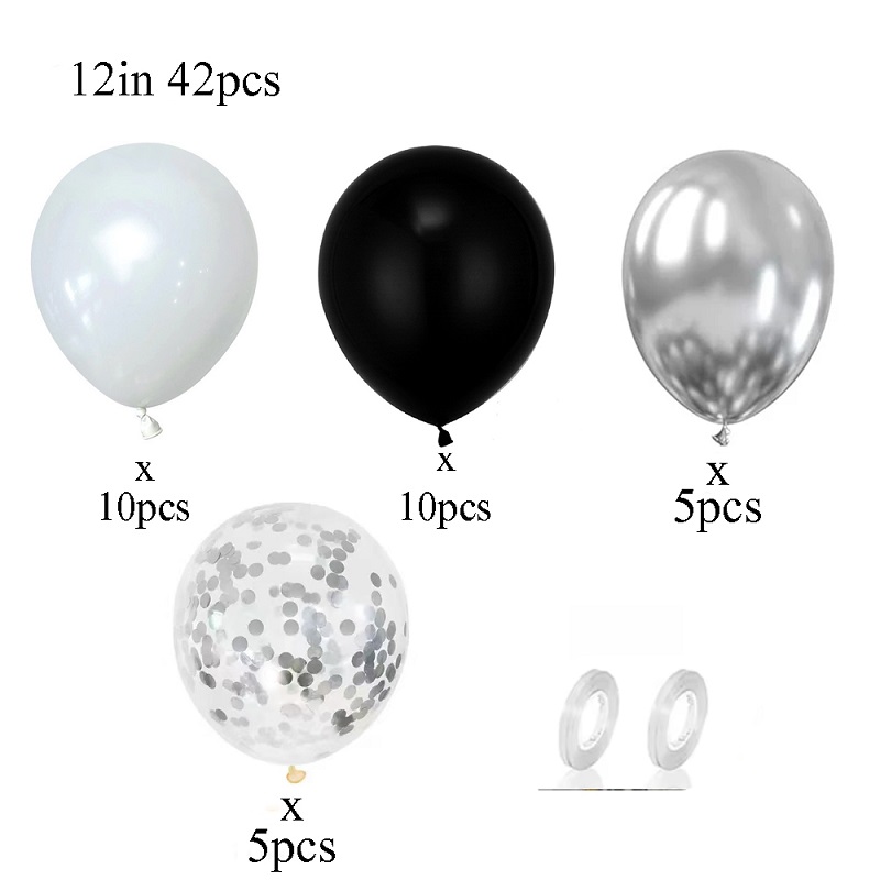 42 個シルバーブラックホワイト紙吹雪ラテックス風船ハッピー - Balloon Pump Hand のレビューと価格