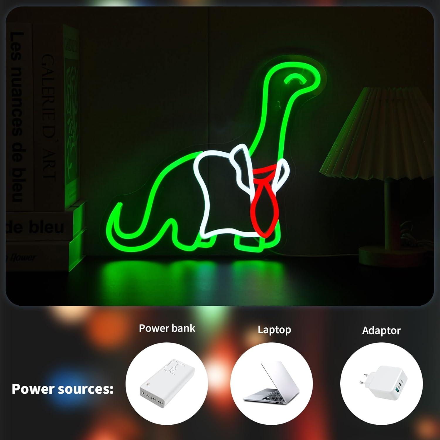恐竜のネオンサイン。調光機能付きLEDライト。リビングの壁の - Neon Sign Party のレビューと価格