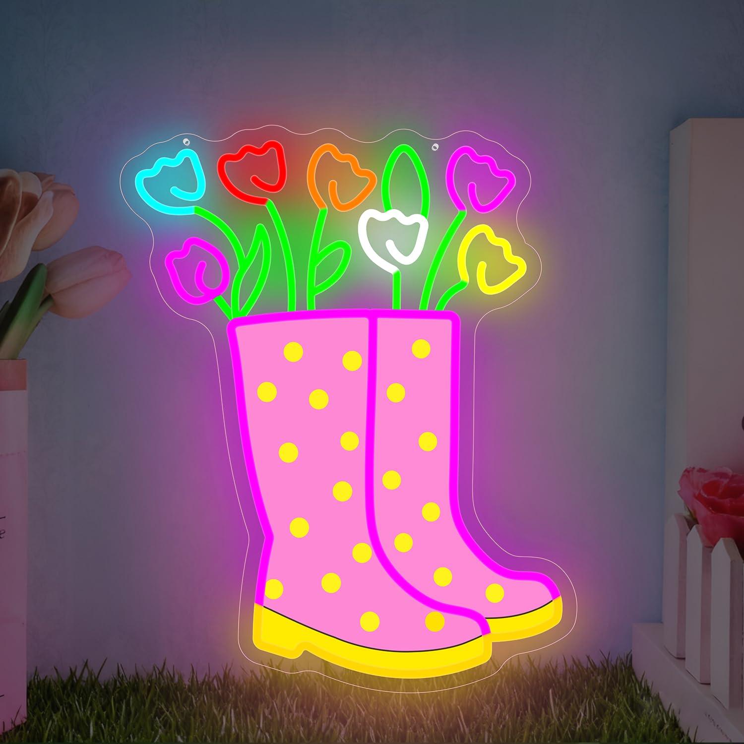 春のチューリップ、レインブーツ、ネオンサイン、調光機能付きU - Neon Sign Party のレビューと価格