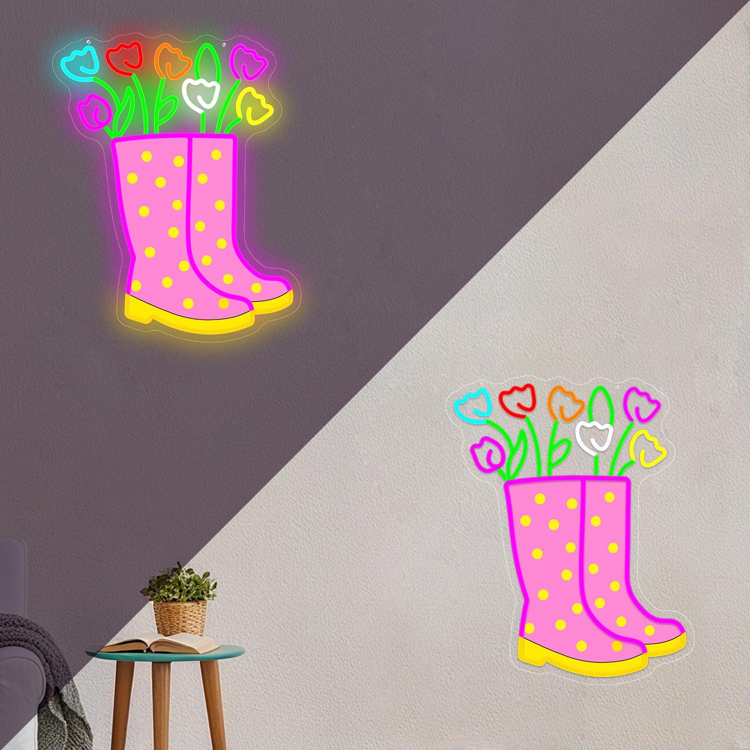 春のチューリップ、レインブーツ、ネオンサイン、調光機能付きU - Neon Sign Party のレビューと価格